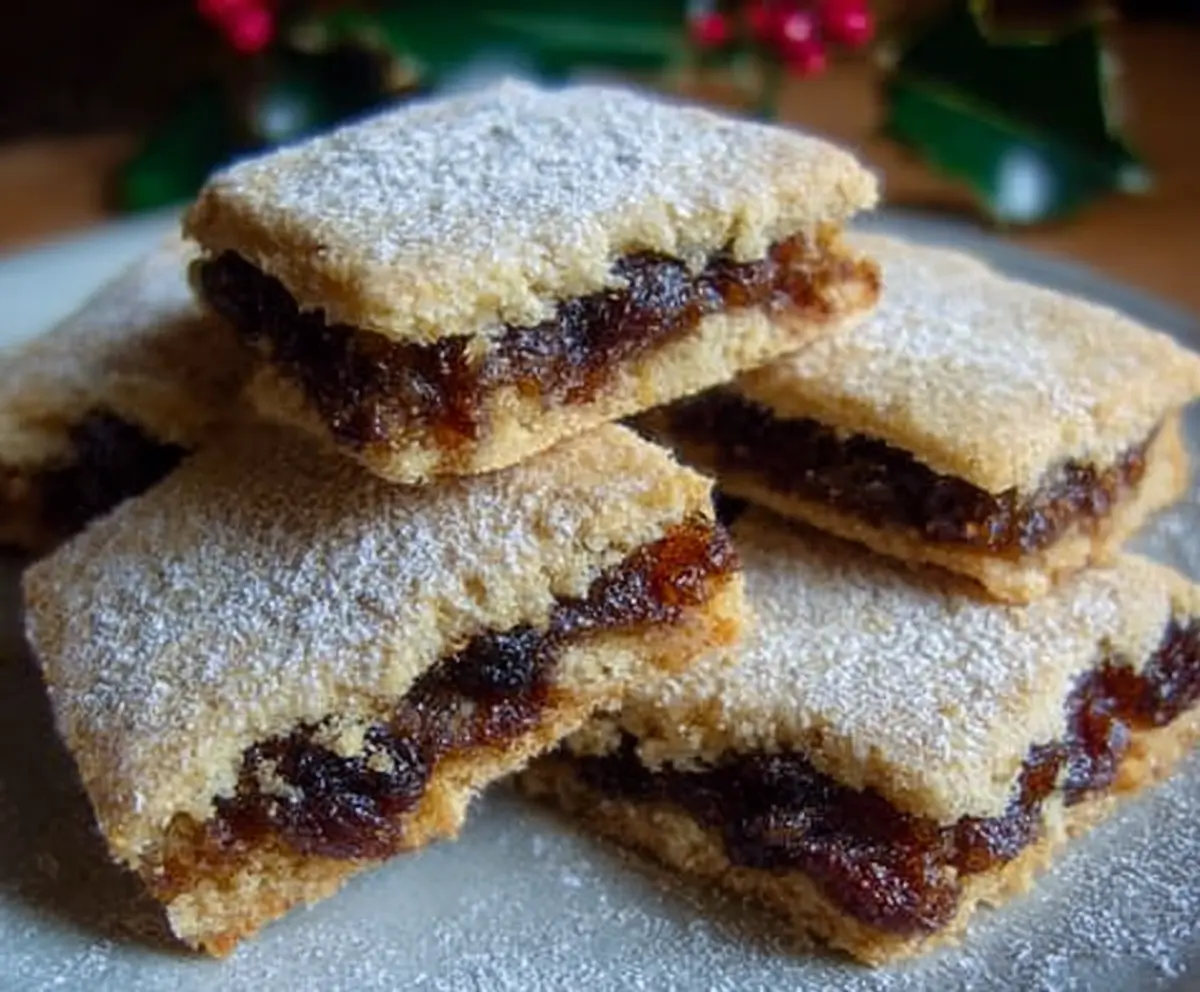 Delicious homemade mincemeat shortbread cookies on a rustic plate, perfect for holiday treats.