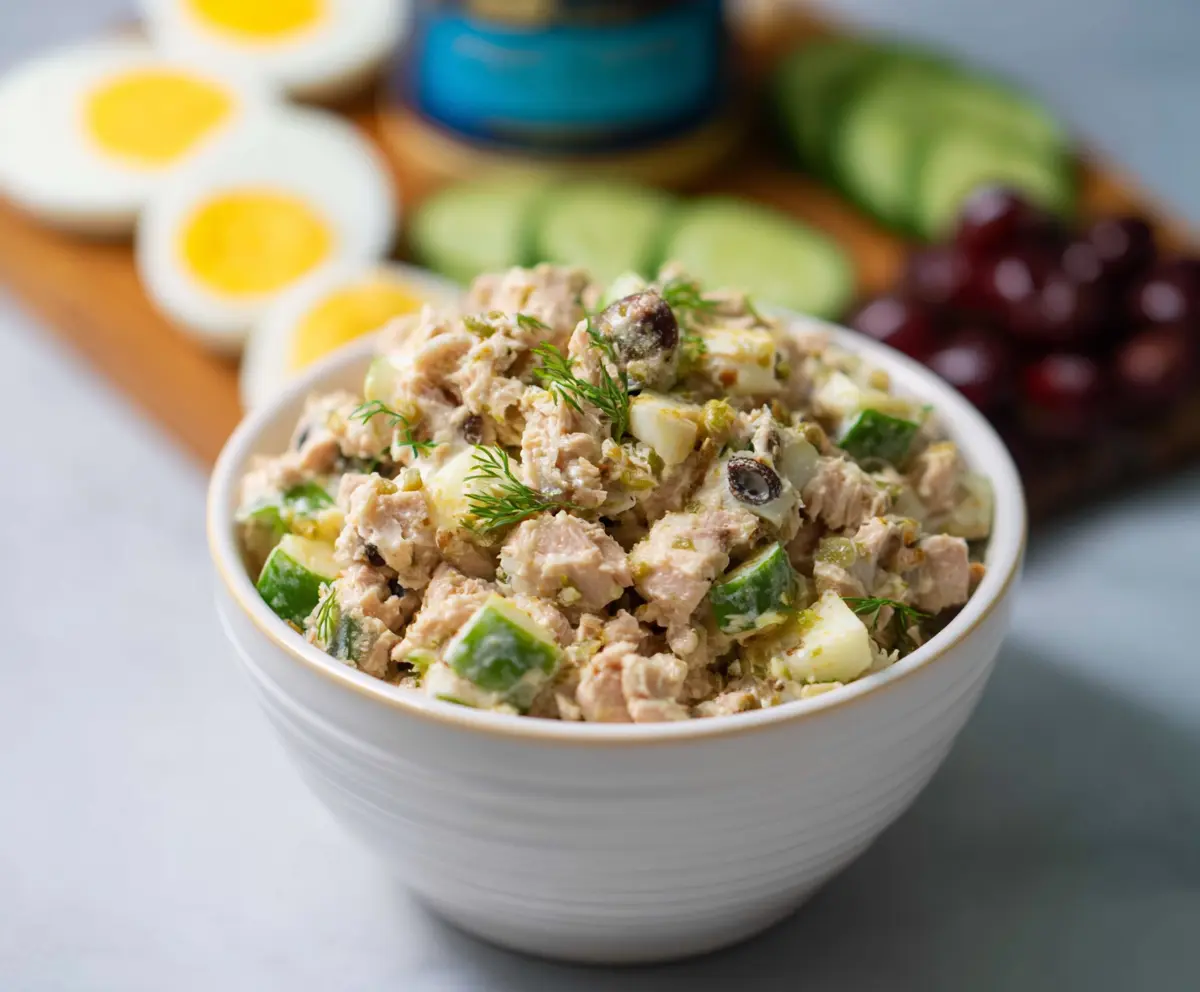 Healthy Protein Pickle Tuna Salad with Fresh Ingredients for a Delicious Meal