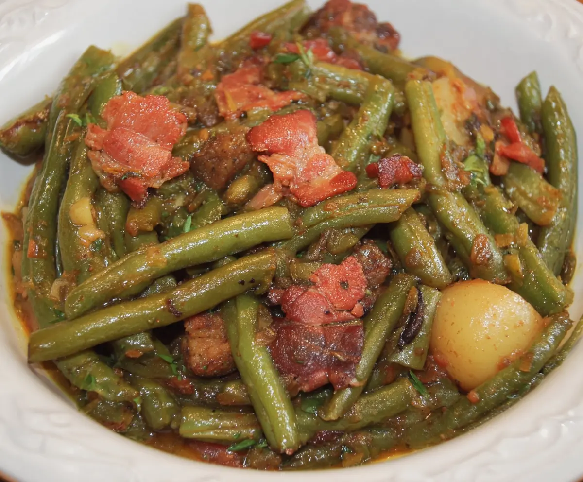 Smothered Green Beans-Cajun Style