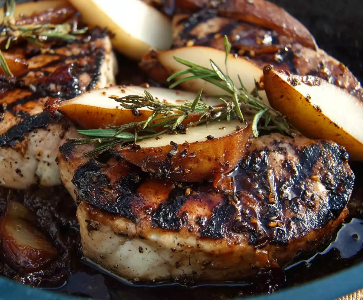 Grilled Pork Chops with Balsamic Caramelized Pears