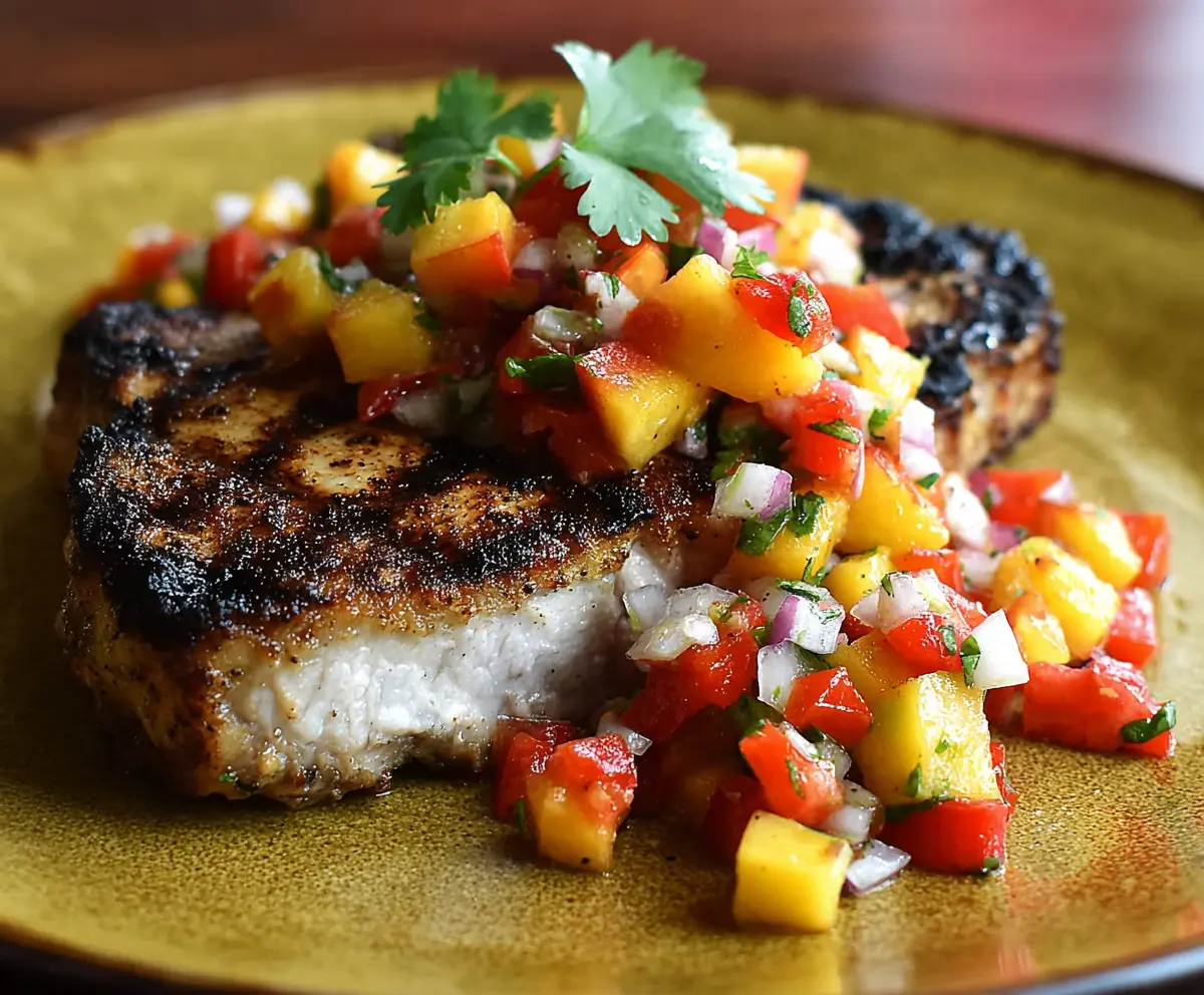 Juicy grilled pork chops served with vibrant fresh nectarine salsa, perfect for summer meals.