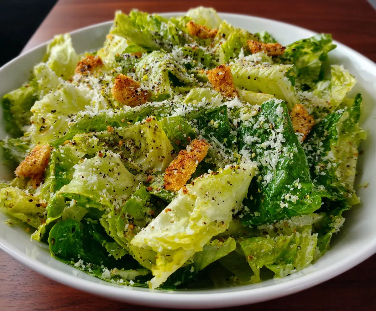 Fresh Nana's Crunchy Lemon Parmesan Salad with vibrant greens and grated cheese in a bowl.