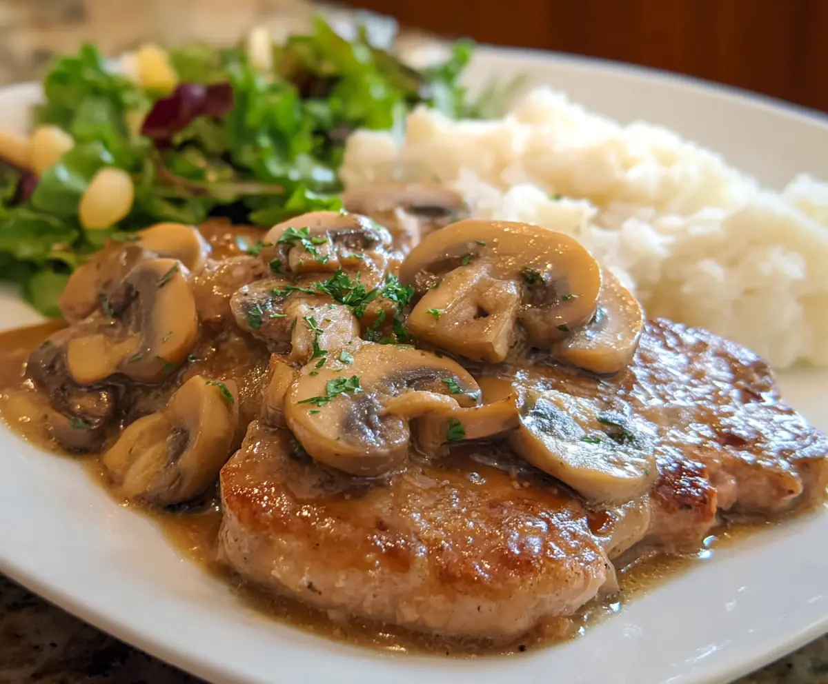 Delicious Pork Marsala dish with tender pork slices in flavorful mushroom and wine sauce.