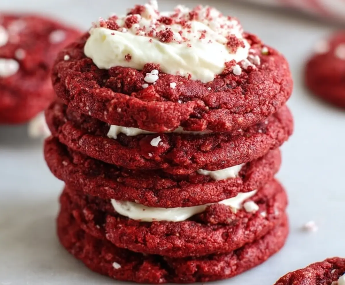 Delicious Red Velvet Cake Mix Cookies with a soft and chewy texture, topped with cream cheese frosting.