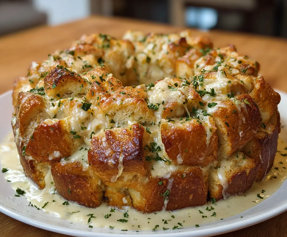 Delicious Chicken Alfredo Monkey Bread with melted cheese and tender chicken pieces.