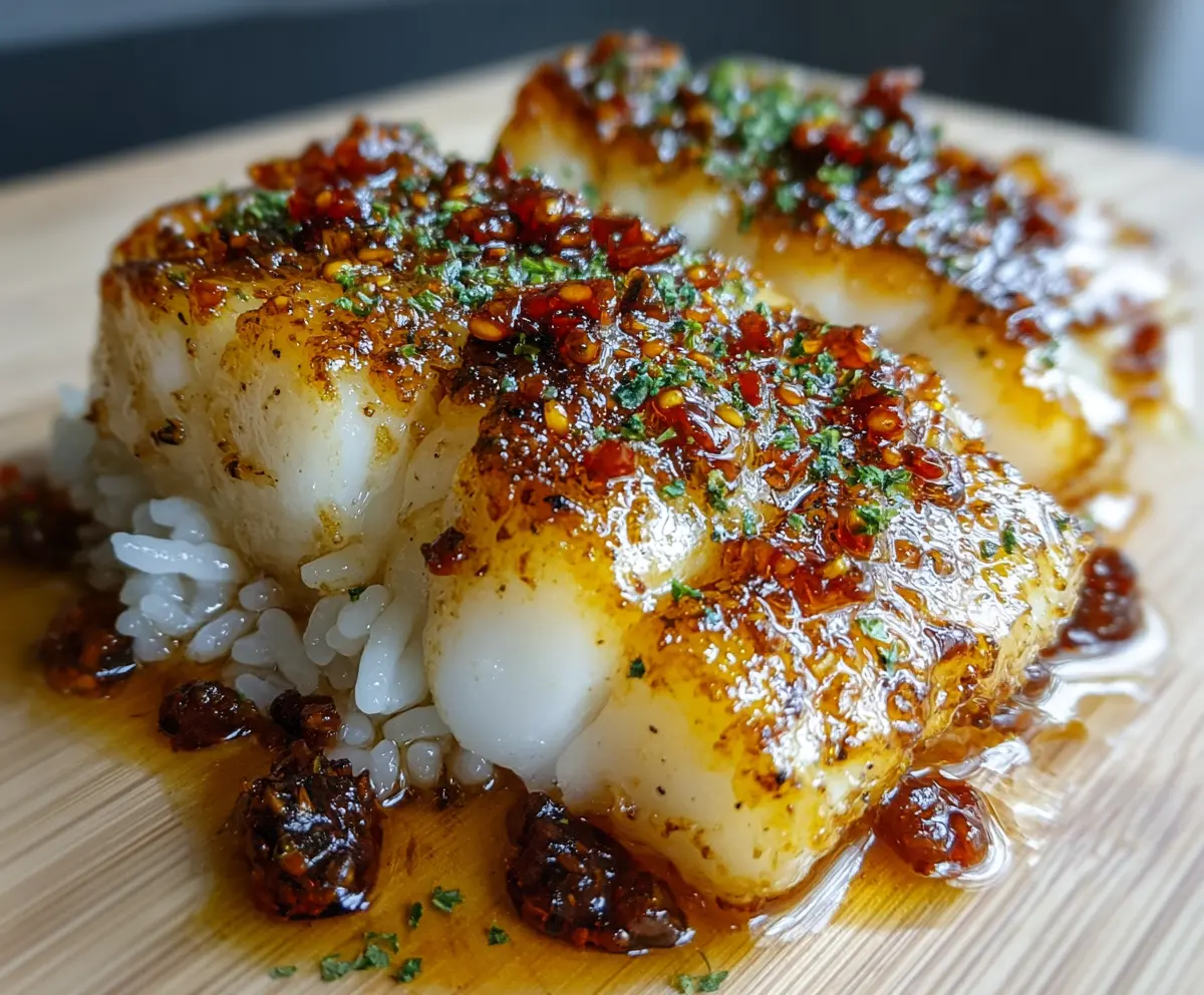Delicious baked honey marinade cod fillet ready in 5 minutes, perfect for a quick and tasty seafood dinner.