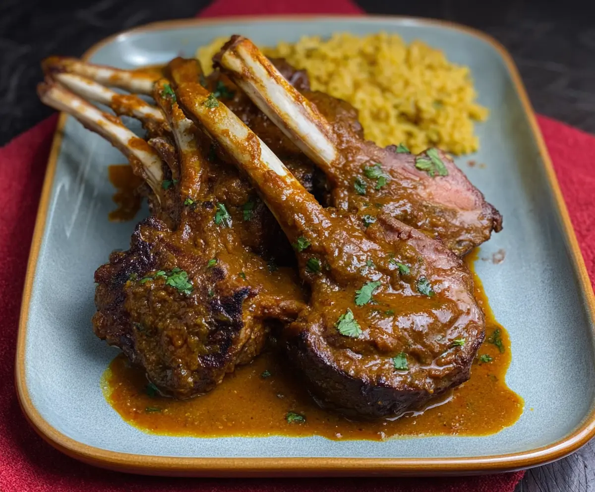 Delicious Instant Pot Curried Rack of Lamb served with vibrant vegetables and aromatic spices.