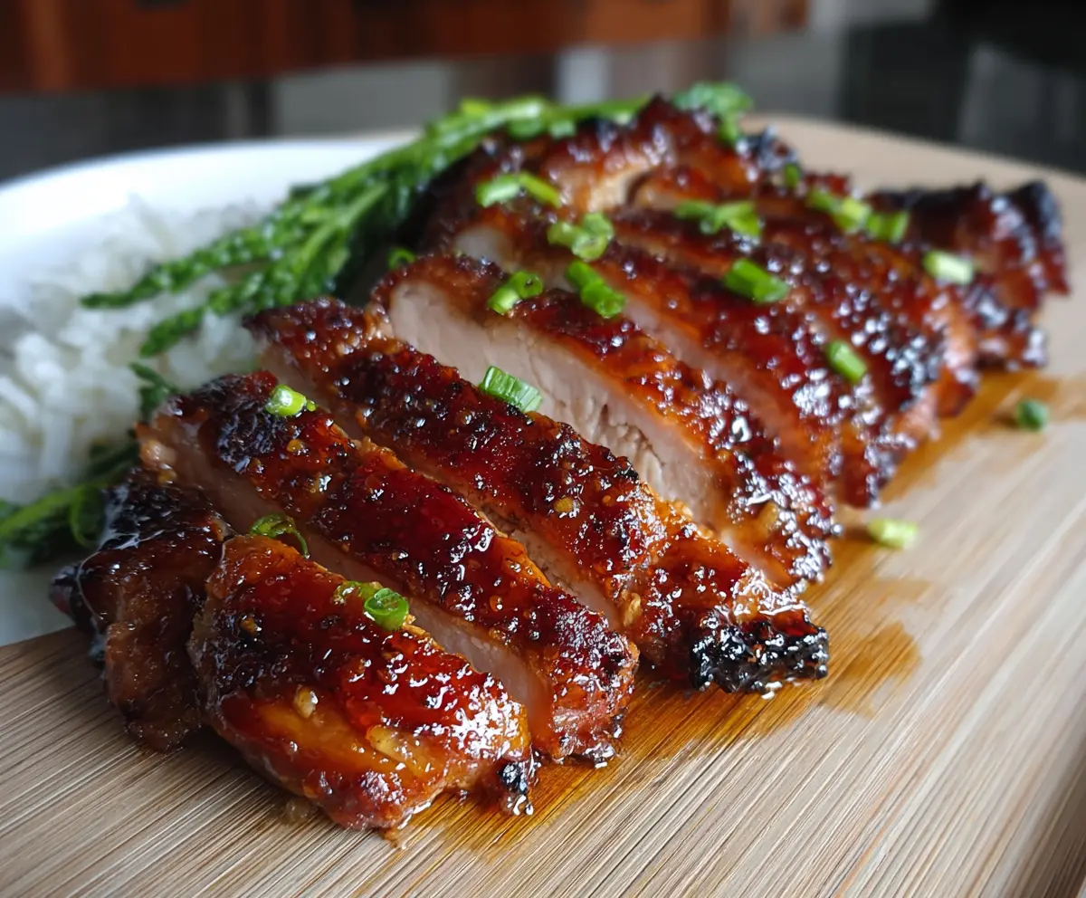 Delicious Char Siu Chicken with glossy glaze and vibrant red color, ready for a quick 10-minute prep.