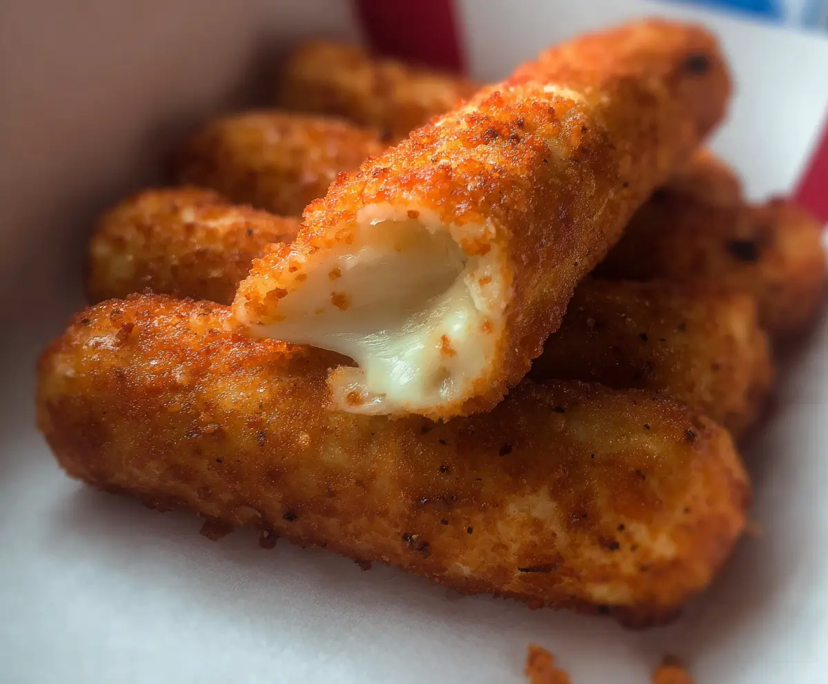 Crispy mozzarella sticks with golden breading served with marinara sauce.