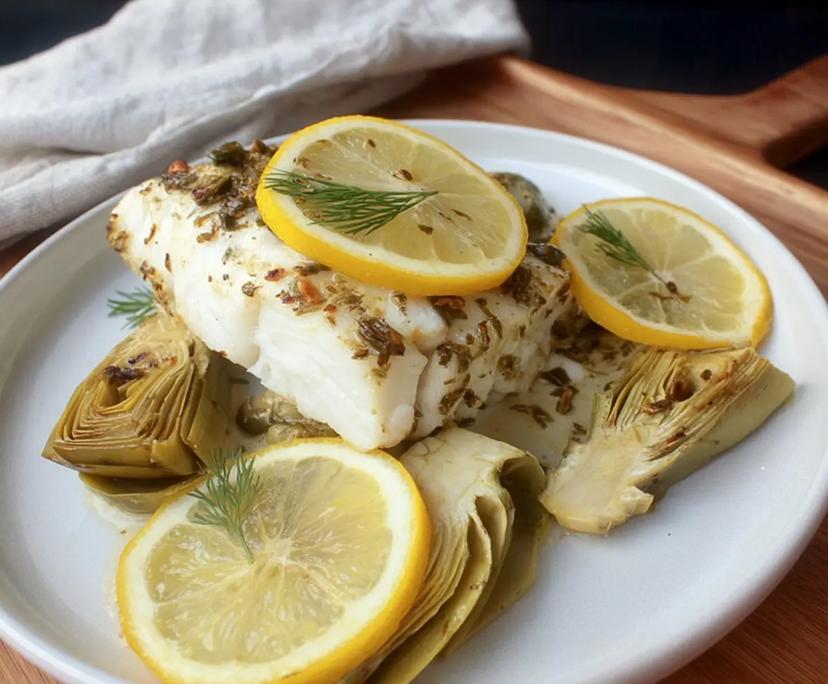 Roasted Halibut With Artichokes And Lemon