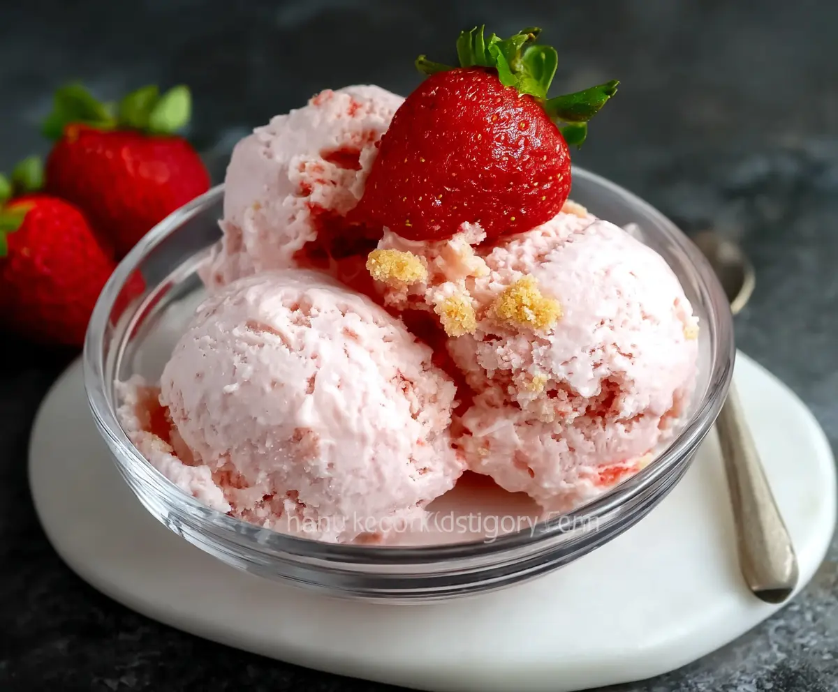 Delicious strawberry cottage cheese ice cream in a glass bowl, perfect for a high-protein, low-carb dessert