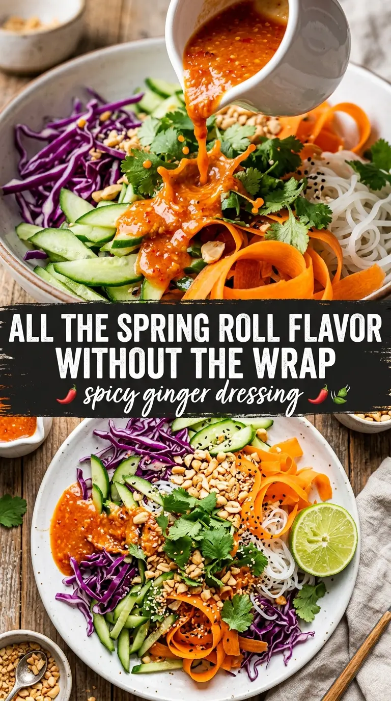 Spring Roll Salad with Spicy Ginger Dressing crunchy herbs vibrant