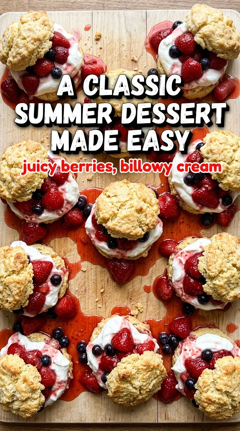 Easy Strawberry & Blueberry Shortcakes, flaky berries cream
