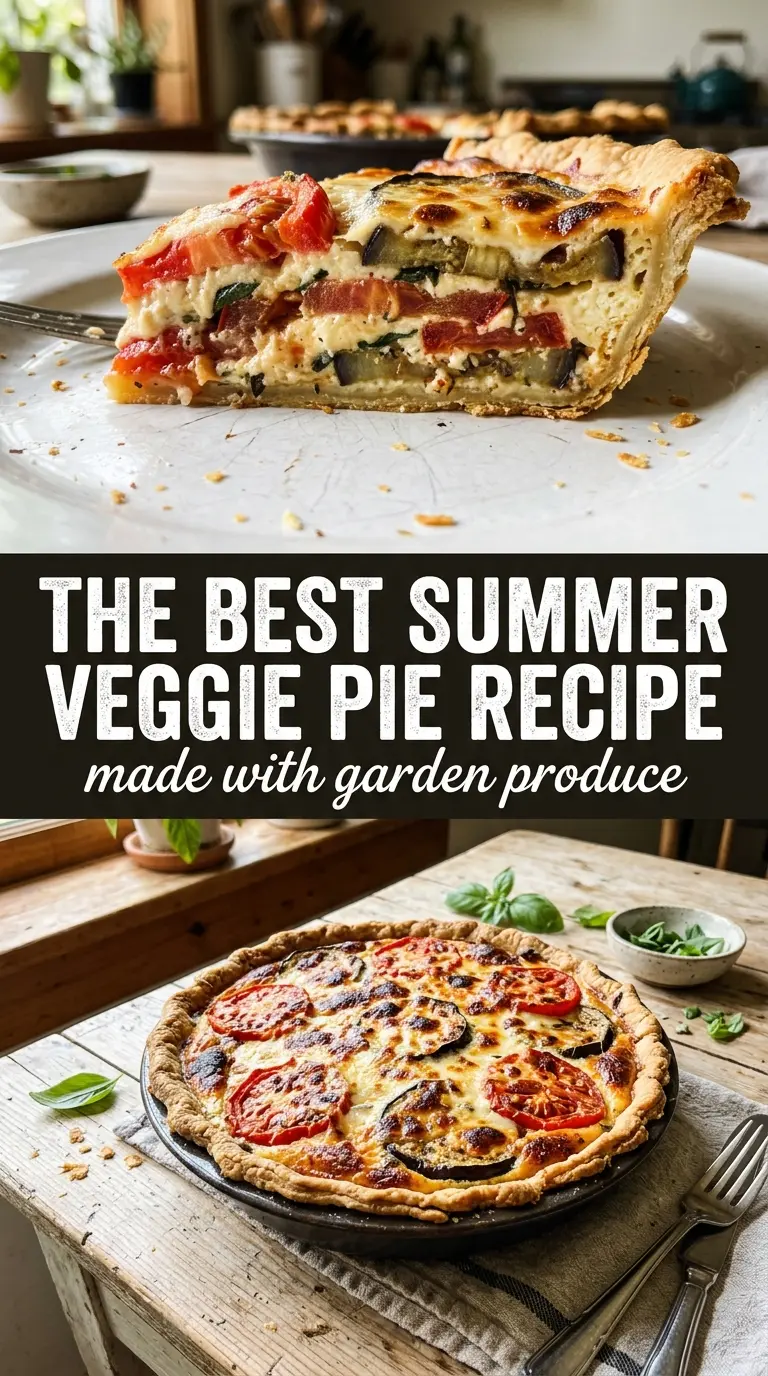 Easy Summer Tomato and Eggplant Pie with savory custardy layers