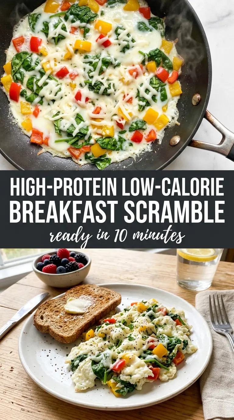 Egg White Breakfast Scramble fluffy vegetables melty cheese