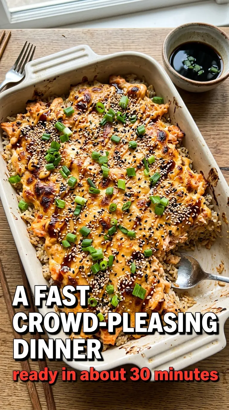 Quick and Easy Salmon Sushi Bake creamy spicy layered