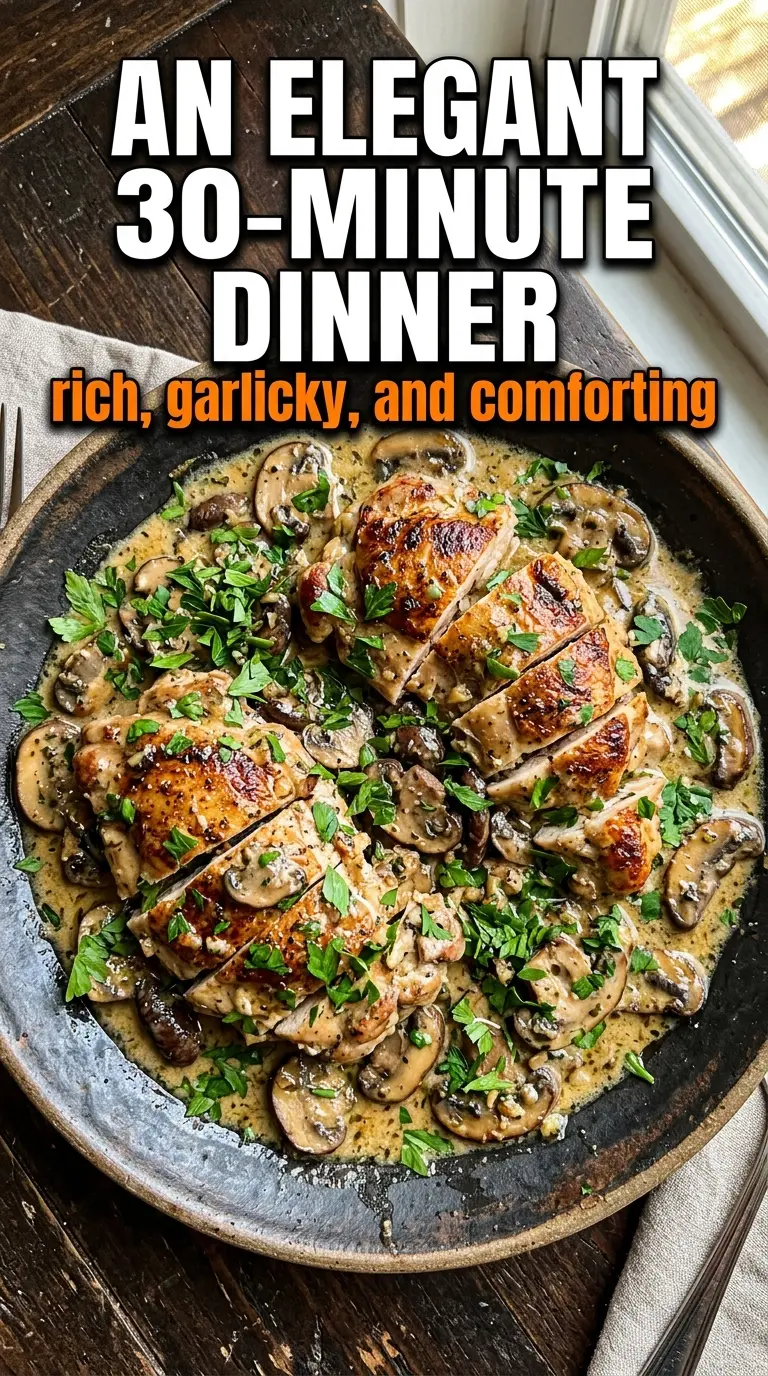 Creamy Parmesan Garlic Mushroom Chicken Skillet juicy garlicky skillet dinner