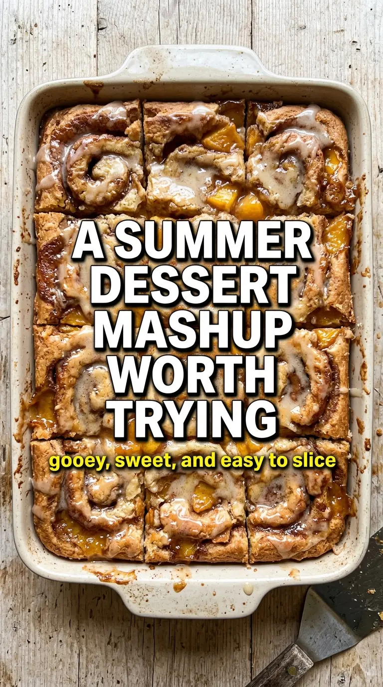 Gooey Cinnamon Roll Peach Cobbler Bars peachy cinnamon-swirl gooey
