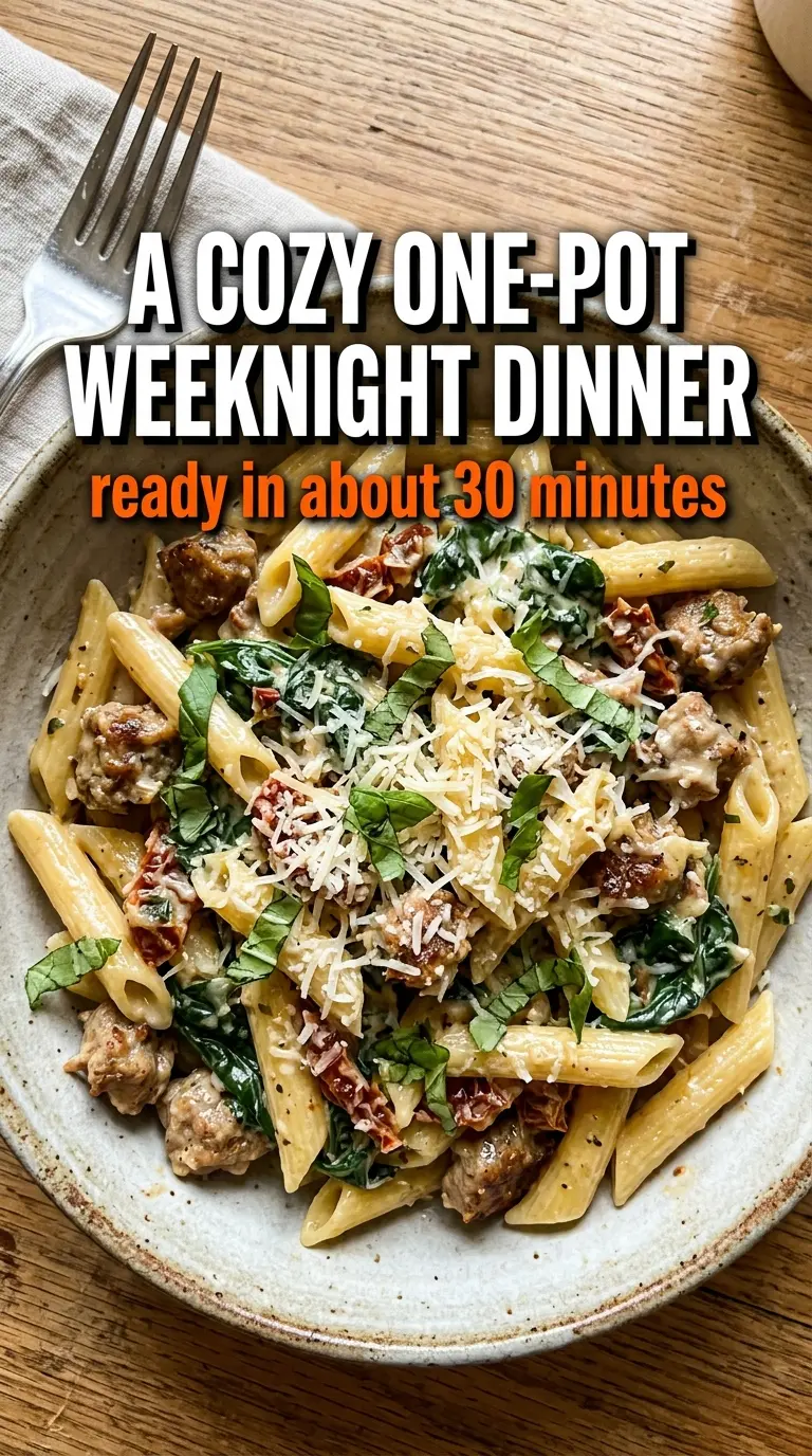 One-Pot Creamy Sausage & Spinach Penne creamy savory one-pot