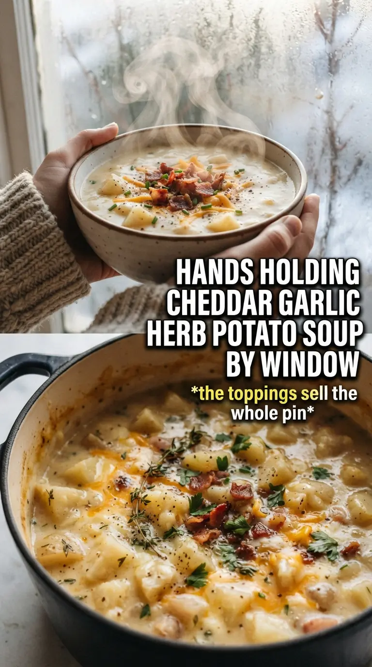 Cheddar garlic herb potato soup creamy roasted garlic cheesy