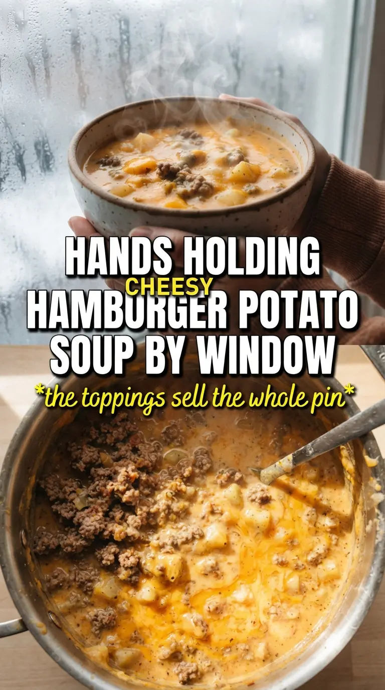 Cheesy Hamburger Potato Soup, thick and hearty