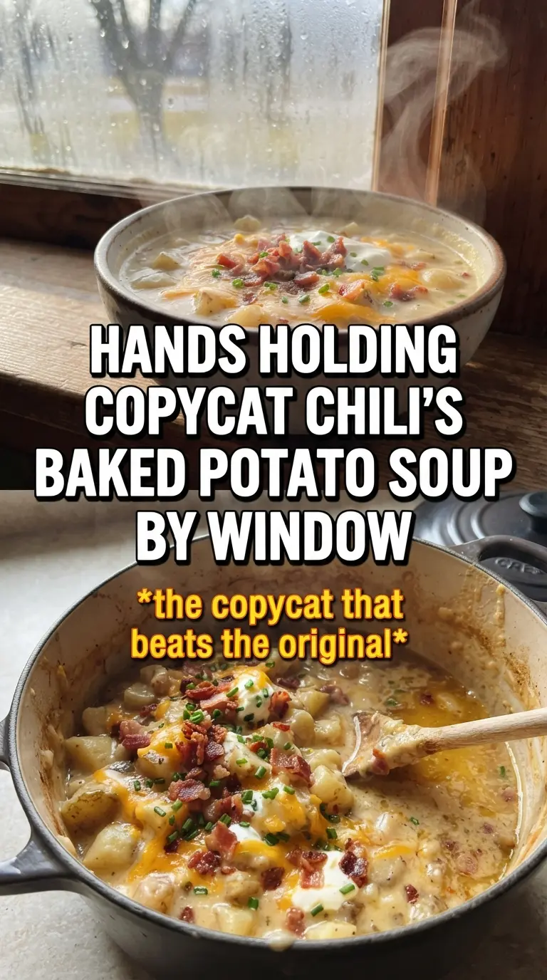 Copycat Chili's baked potato soup creamy loaded bacon cheddar