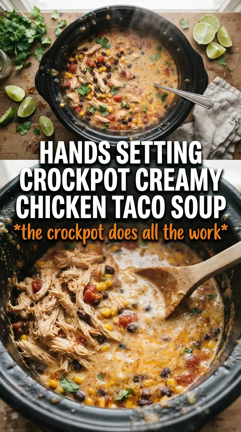 Crockpot Creamy Chicken Taco Soup creamy Tex-Mex shredded chicken