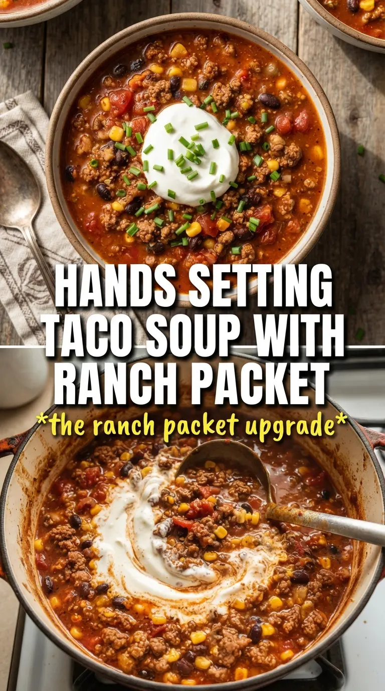 Taco soup with ranch packet hearty, cheesy, Tex-Mex